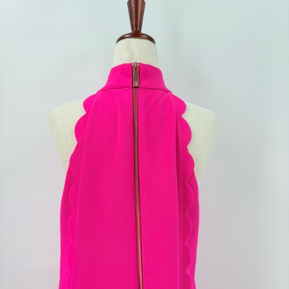 Ted Baker London Hit Pink Mock Neck Scalloped Mini Dress Size 3 / 8 - Picture 9 of 10